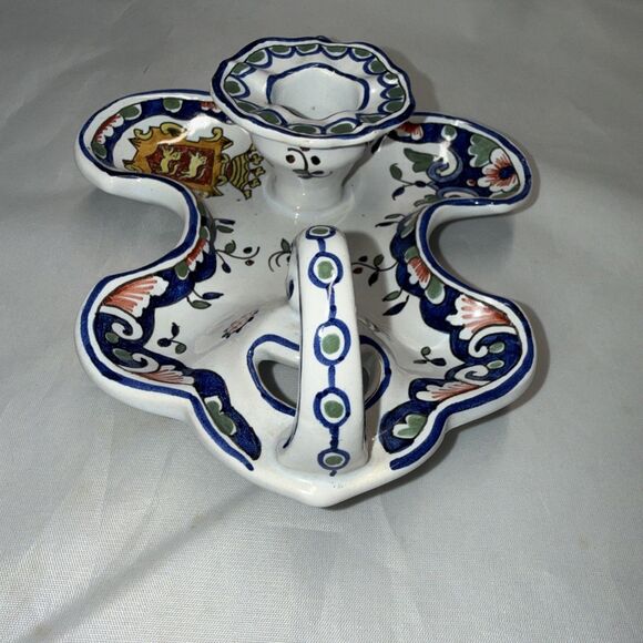 Vintage Leaf Shape Chamberstick Candle Holder Floral Hand Painted Made In France - Picture 5 of 7